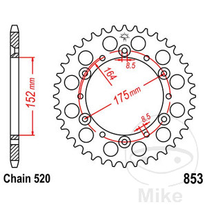 Kettenrad 38 Zähne Teilung 520 Innendurchmesser 152 Lochkreis 164
