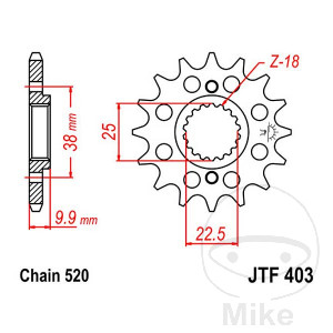 Racing-Ritzel 15Z Teilung 520 feinverzahnt Innendurchmesser 22.5/25