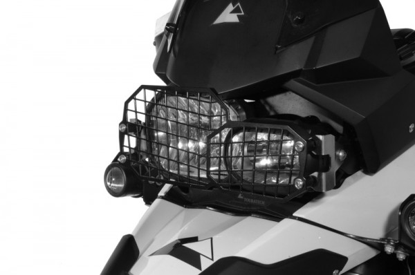 Scheinwerferschutz Edelstahl schwarz mit Schnellverschluss für BMW F800GS + Adventure F700GS