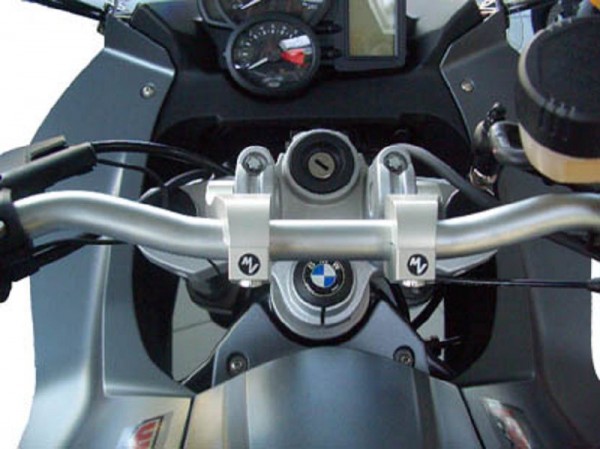verstellbare Rohrlenker Adapter und Lenkererhöhung silber mit Versatz 70mm ABE für BMW K1100RS