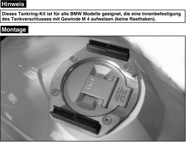 Universal Tankring Lock-it für Innenbefestigung für BMW Motorräder